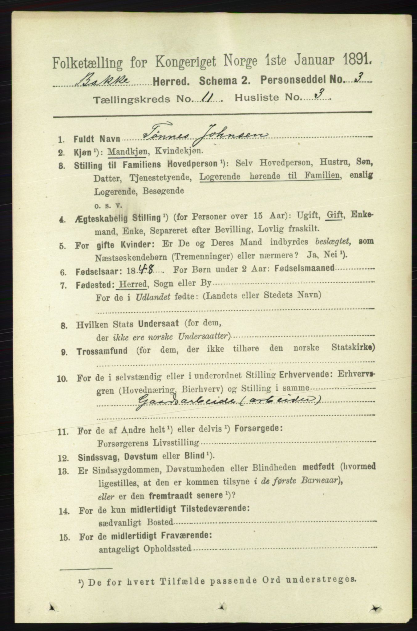 RA, 1891 census for 1045 Bakke, 1891, p. 2242