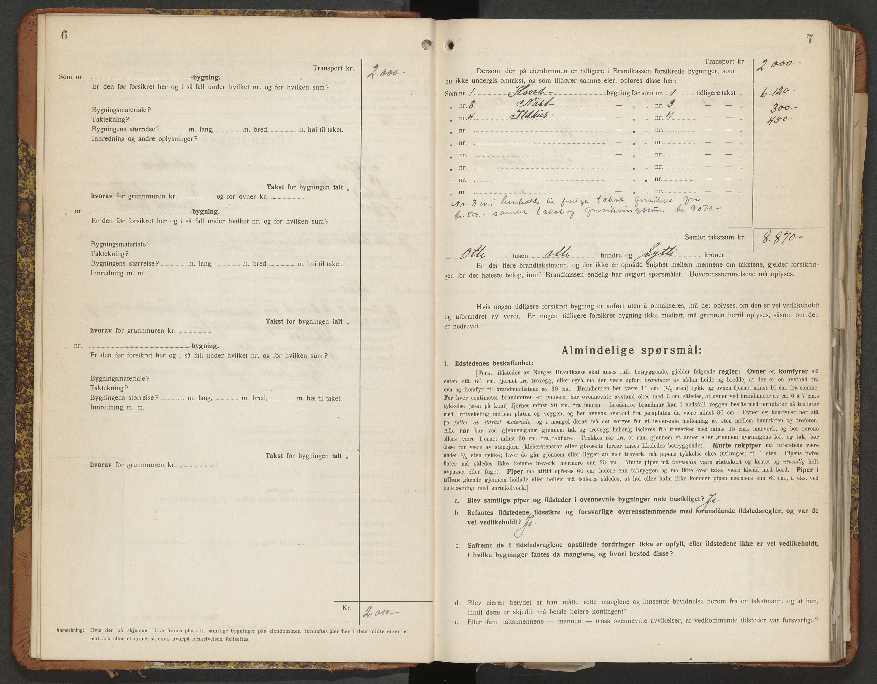 Norges Brannkasse Tysfjord, AV/SAT-A-5581/Fa/L0006: Branntakstprotokoll med skjema, 1933-1938