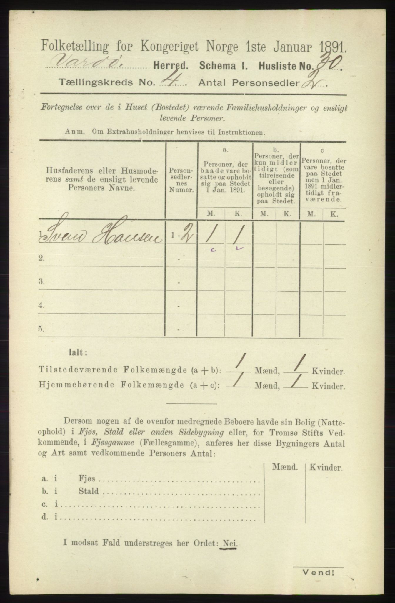 RA, 1891 census for 2028 Vardø, 1891, p. 1084