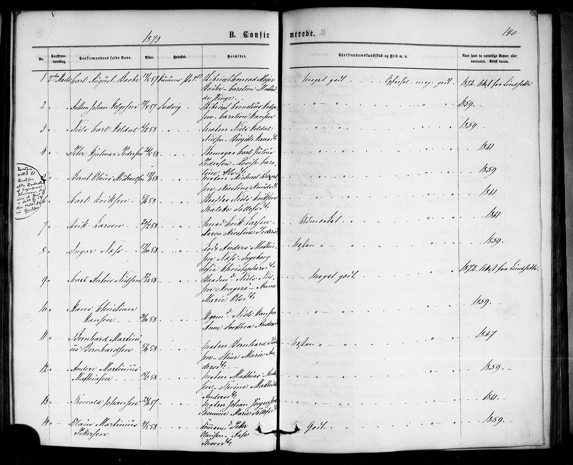 Strømm kirkebøker, AV/SAKO-A-322/F/Fa/L0002: Parish register (official) no. I 2, 1870-1877, p. 140