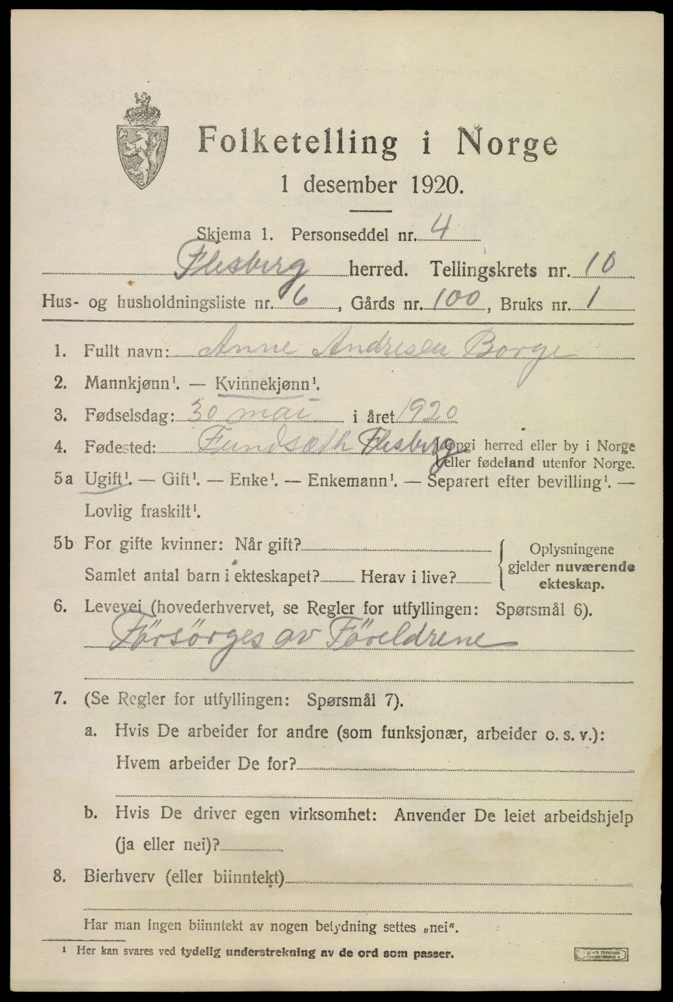 SAKO, 1920 census for Flesberg, 1920, p. 3769