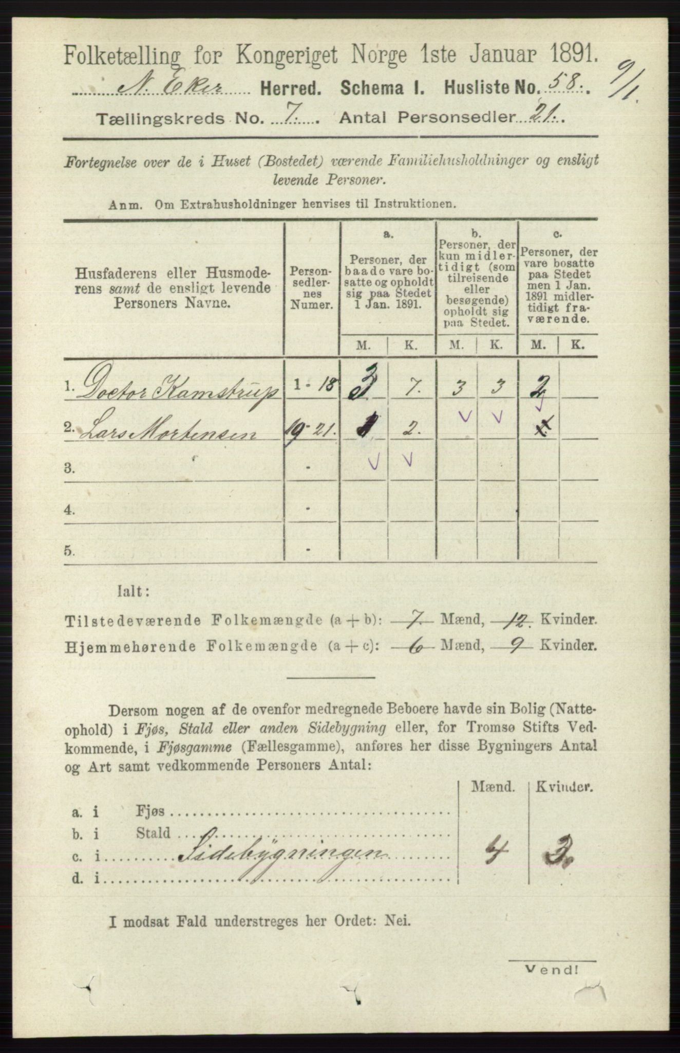 RA, 1891 census for 0625 Nedre Eiker, 1891, p. 3397