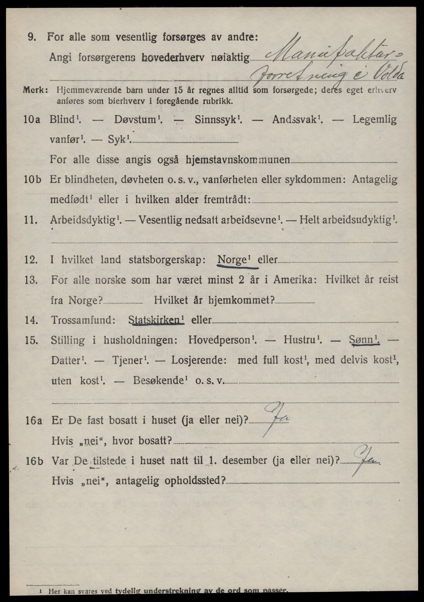 SAT, 1920 census for Volda, 1920, p. 5631