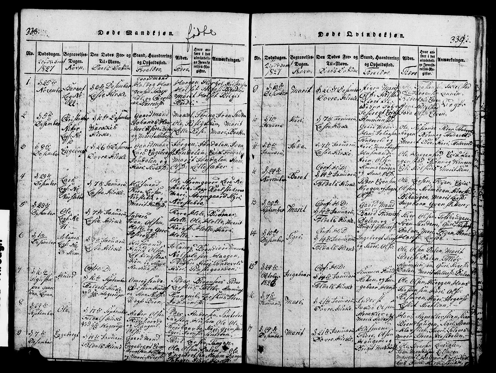 Lesja prestekontor, SAH/PREST-068/H/Ha/Hab/L0001: Parish register (copy) no. 1, 1820-1831, p. 338-339