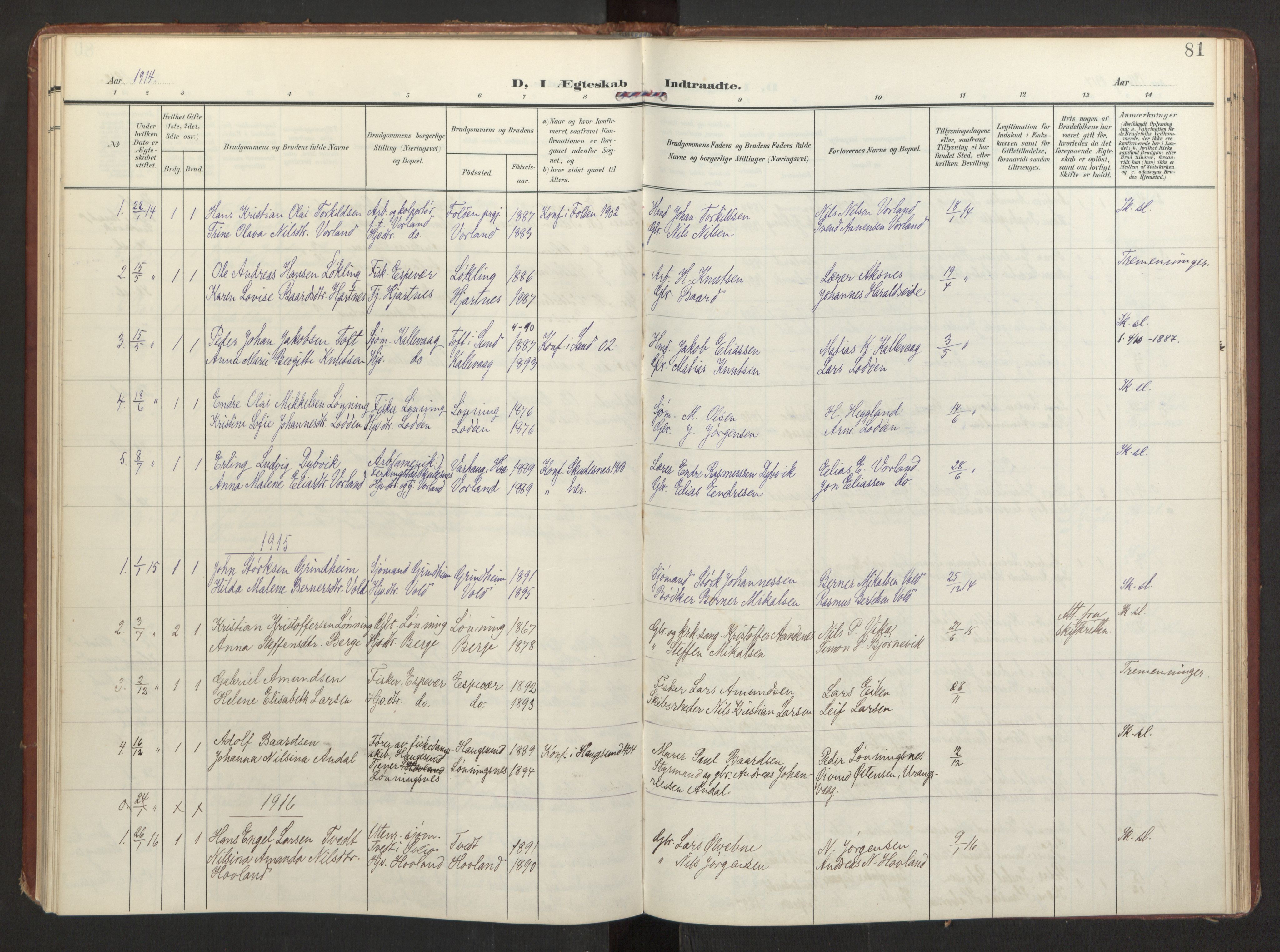 Finnås sokneprestembete, AV/SAB-A-99925/H/Ha/Haa/Haad/L0003: Parish register (official) no. D 3, 1907-1921, p. 81