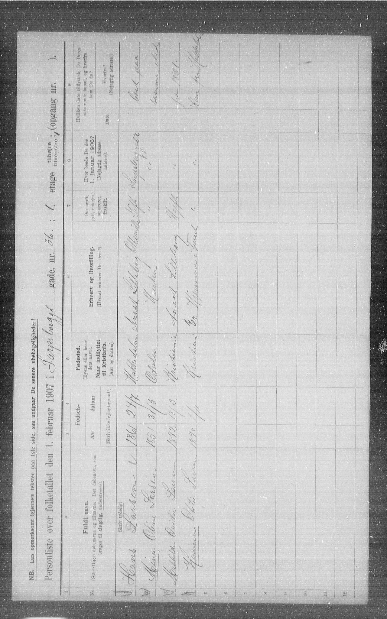 OBA, Municipal Census 1907 for Kristiania, 1907, p. 45633