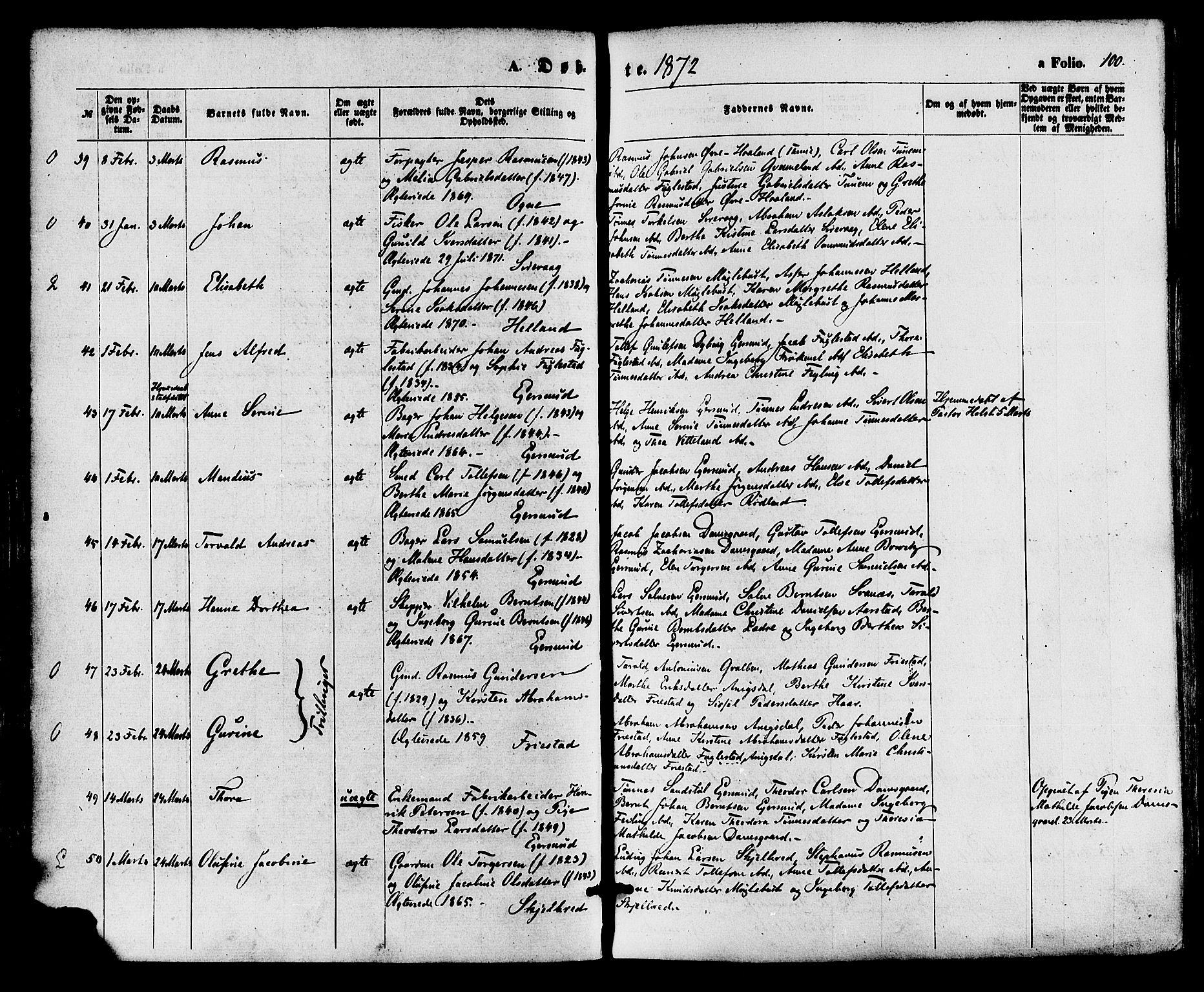 Eigersund sokneprestkontor, AV/SAST-A-101807/S08/L0014: Parish register (official) no. A 13, 1866-1878, p. 100