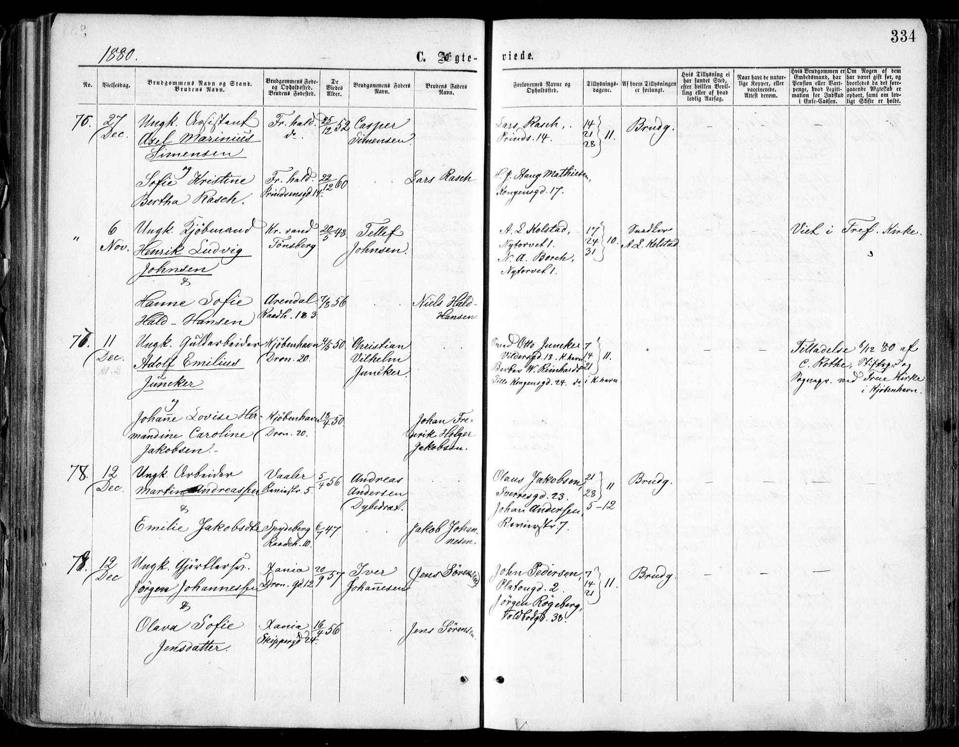 Oslo domkirke Kirkebøker, SAO/A-10752/F/Fa/L0021: Parish register (official) no. 21, 1865-1884, p. 334