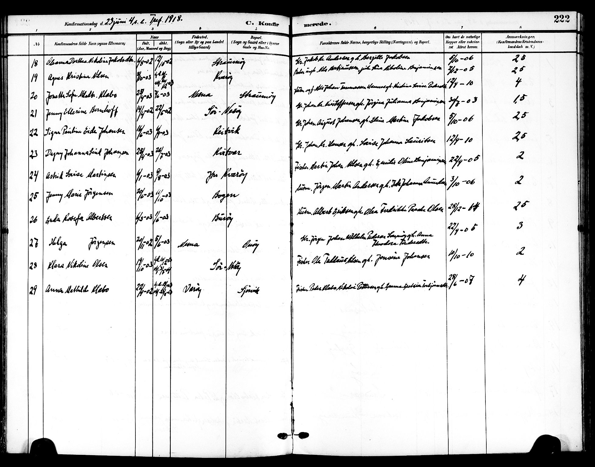 Ministerialprotokoller, klokkerbøker og fødselsregistre - Nordland, AV/SAT-A-1459/839/L0569: Parish register (official) no. 839A06, 1903-1922, p. 222