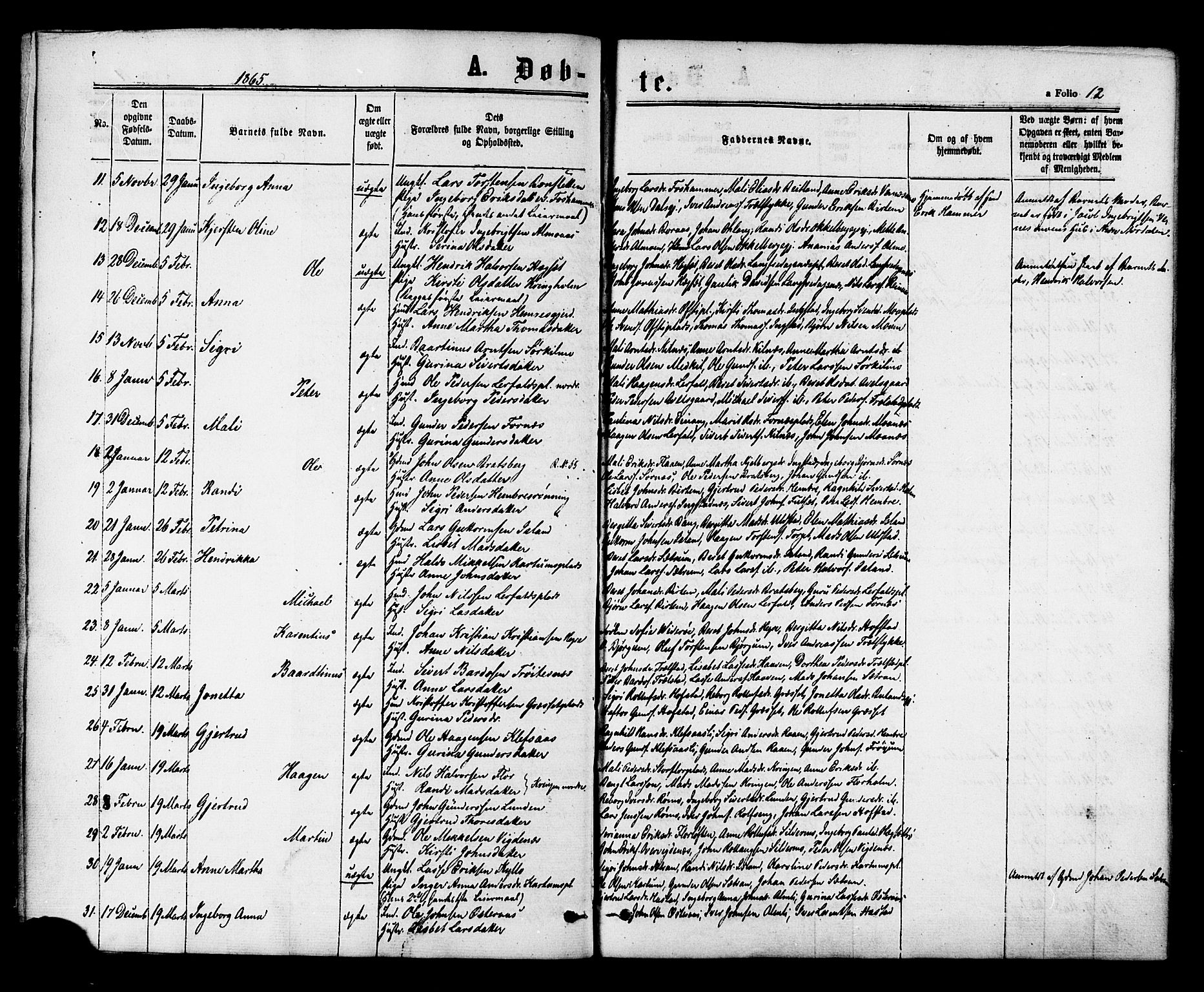 Ministerialprotokoller, klokkerbøker og fødselsregistre - Nord-Trøndelag, SAT/A-1458/703/L0029: Parish register (official) no. 703A02, 1863-1879, p. 12