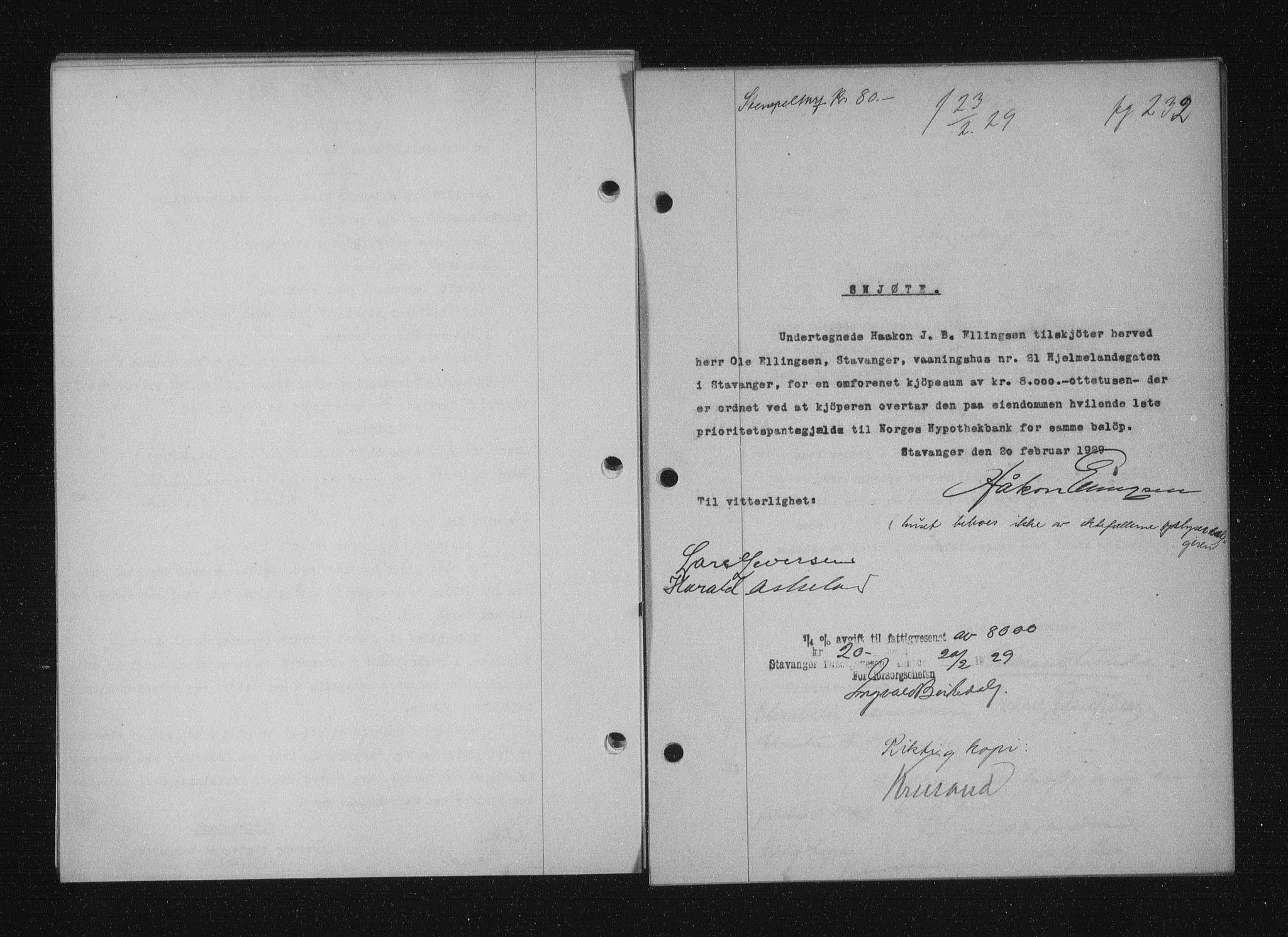 Stavanger byfogd, SAST/A-101408/001/4/41/410/410BB/L0055: Mortgage book no. 43, 1928-1929, Deed date: 23.02.1929