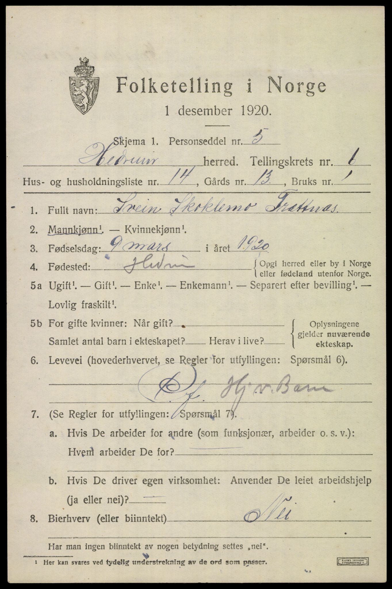 SAKO, 1920 census for Hedrum, 1920, p. 5691