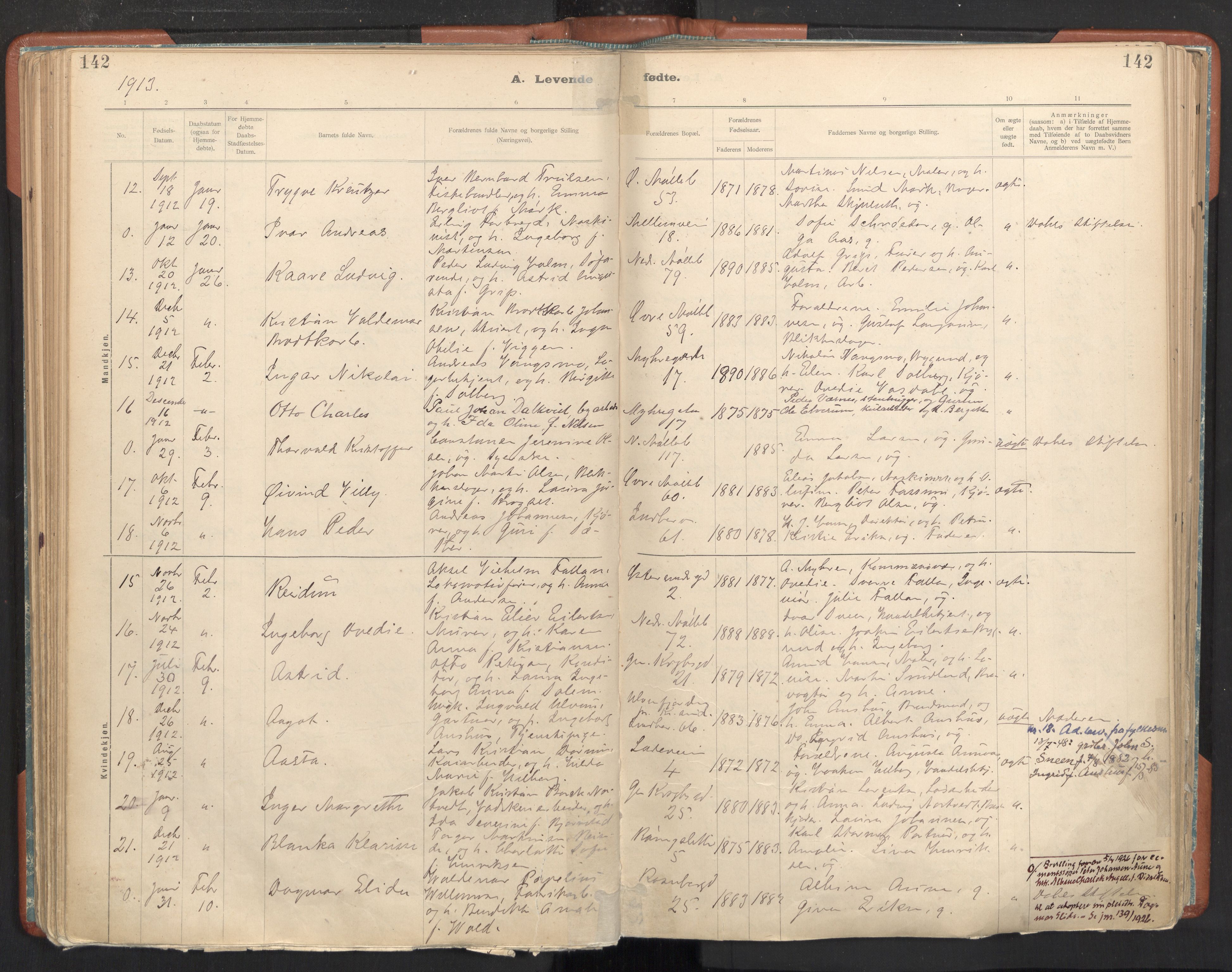 Ministerialprotokoller, klokkerbøker og fødselsregistre - Sør-Trøndelag, AV/SAT-A-1456/605/L0243: Parish register (official) no. 605A05, 1908-1923, p. 142
