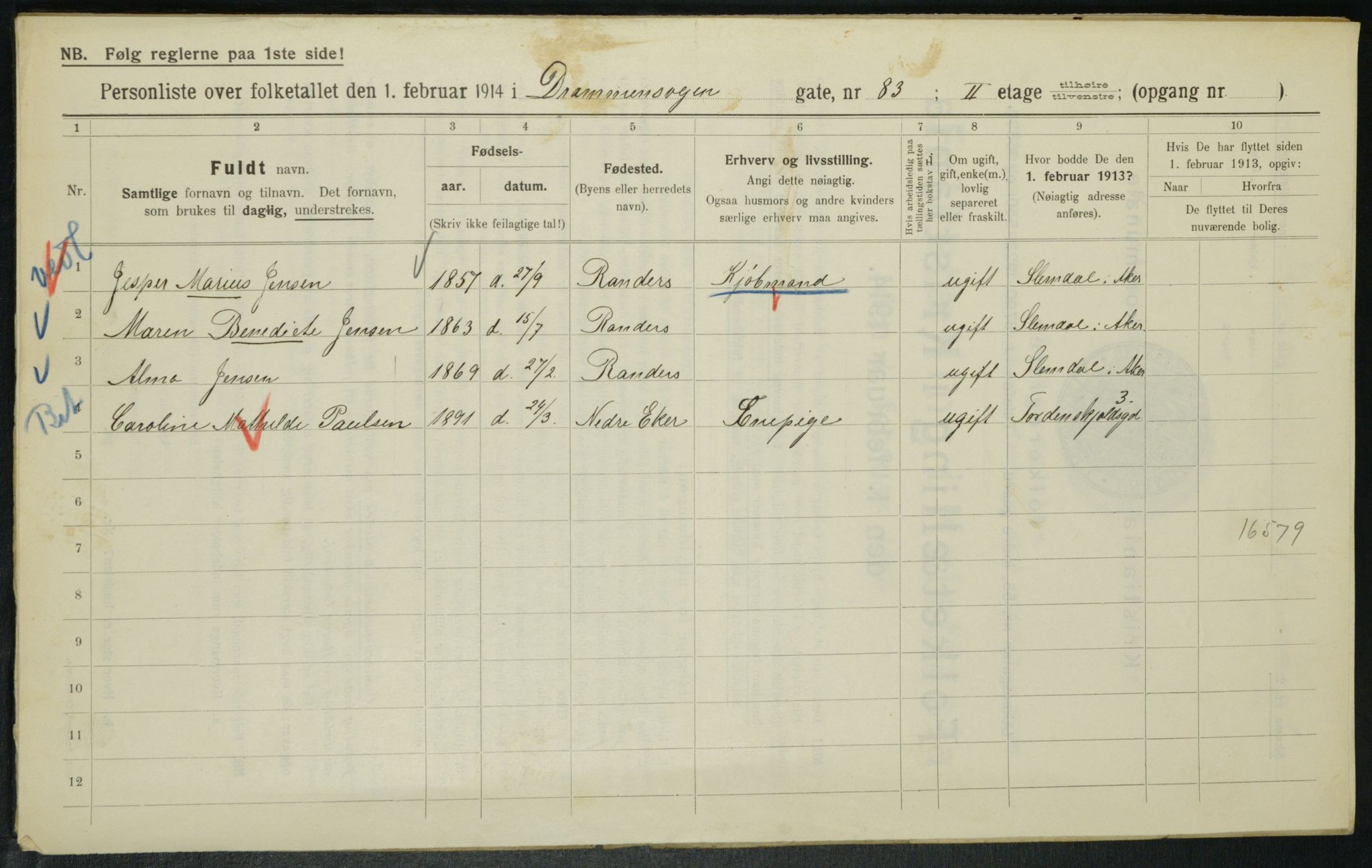 OBA, Municipal Census 1914 for Kristiania, 1914, p. 17079