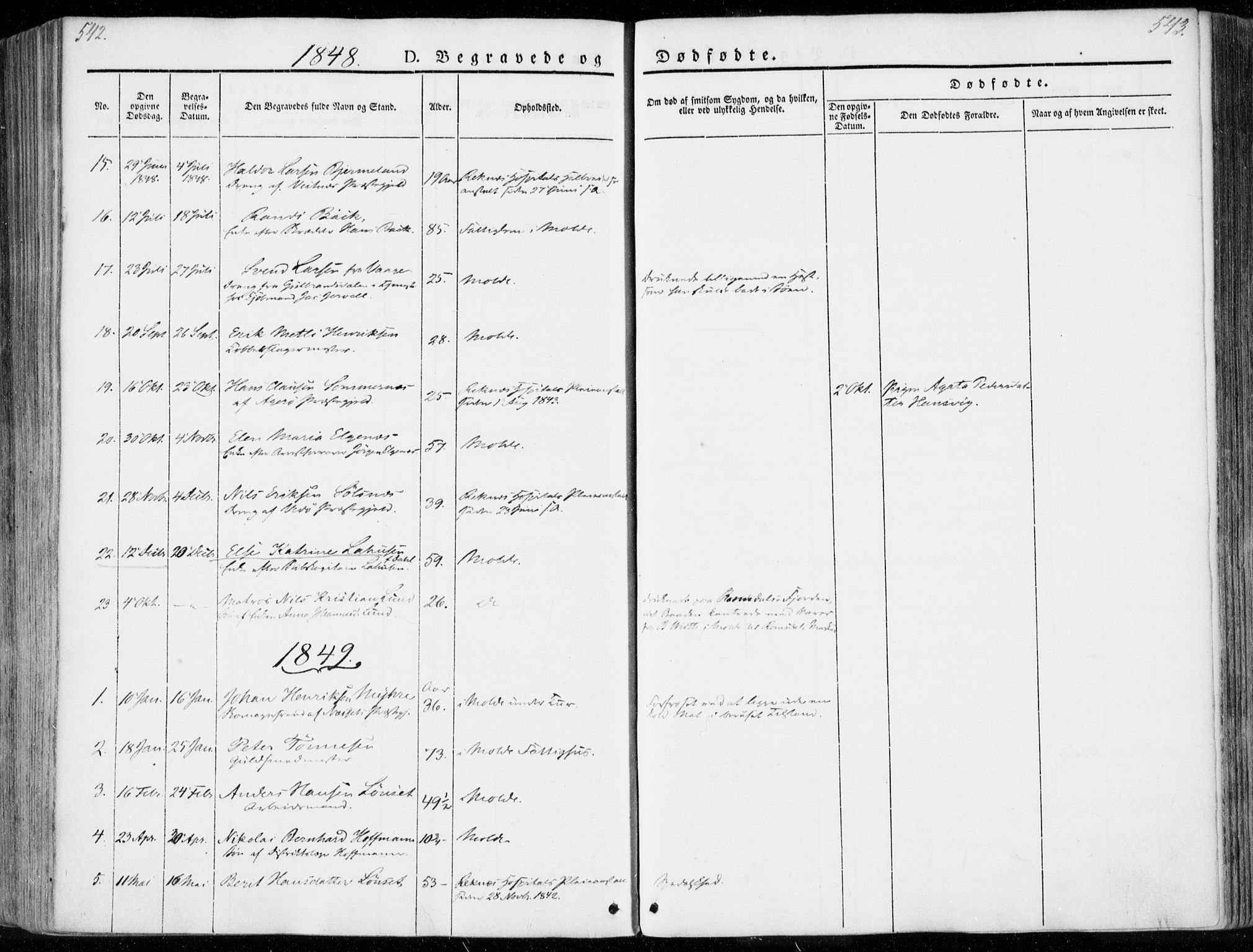 Ministerialprotokoller, klokkerbøker og fødselsregistre - Møre og Romsdal, SAT/A-1454/558/L0689: Parish register (official) no. 558A03, 1843-1872, p. 542-543