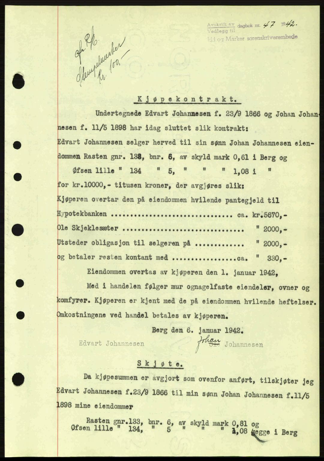 Idd og Marker sorenskriveri, AV/SAO-A-10283/G/Gb/Gbb/L0005: Mortgage book no. A5, 1941-1943, Diary no: : 47/1942