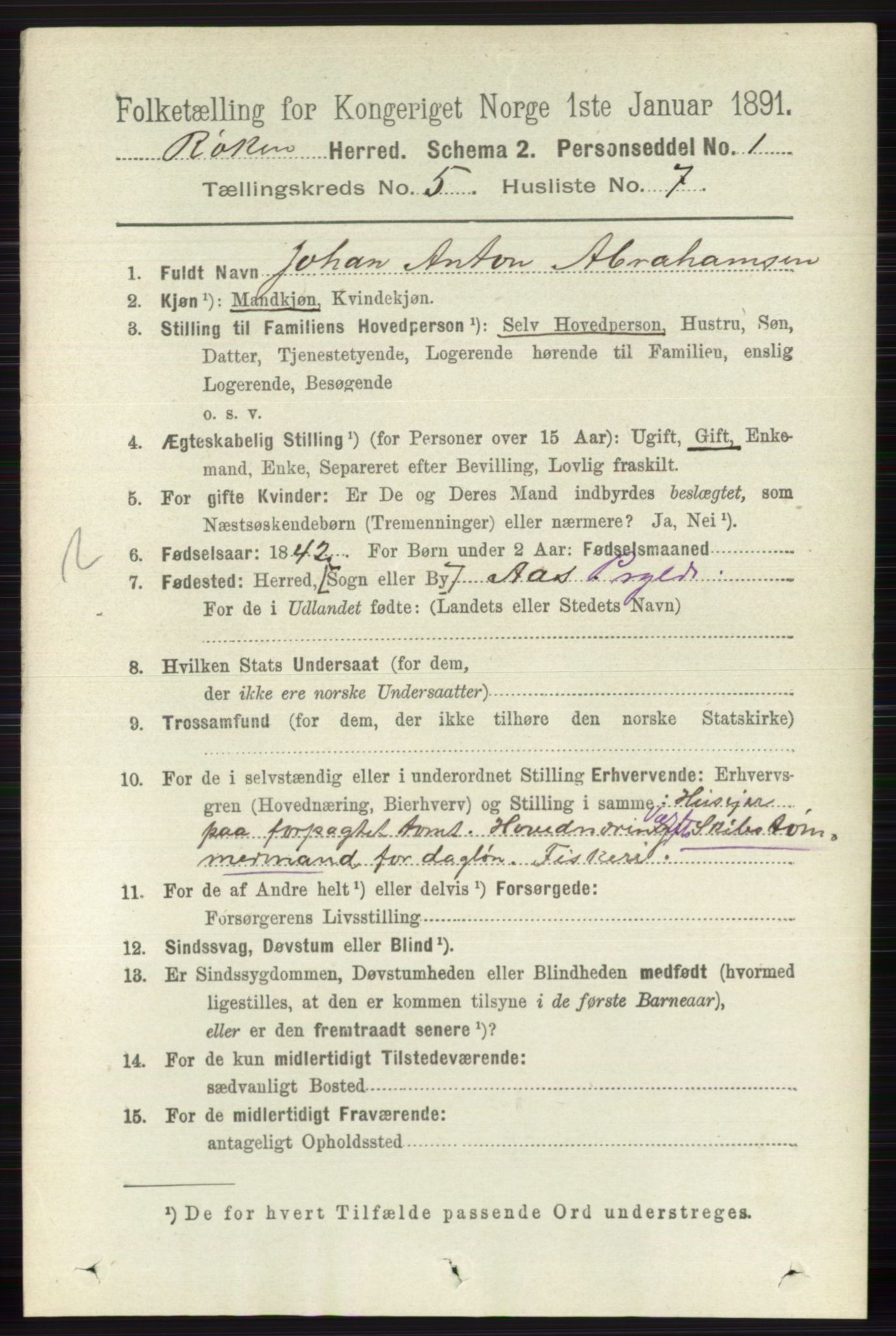 RA, 1891 census for 0627 Røyken, 1891, p. 2911