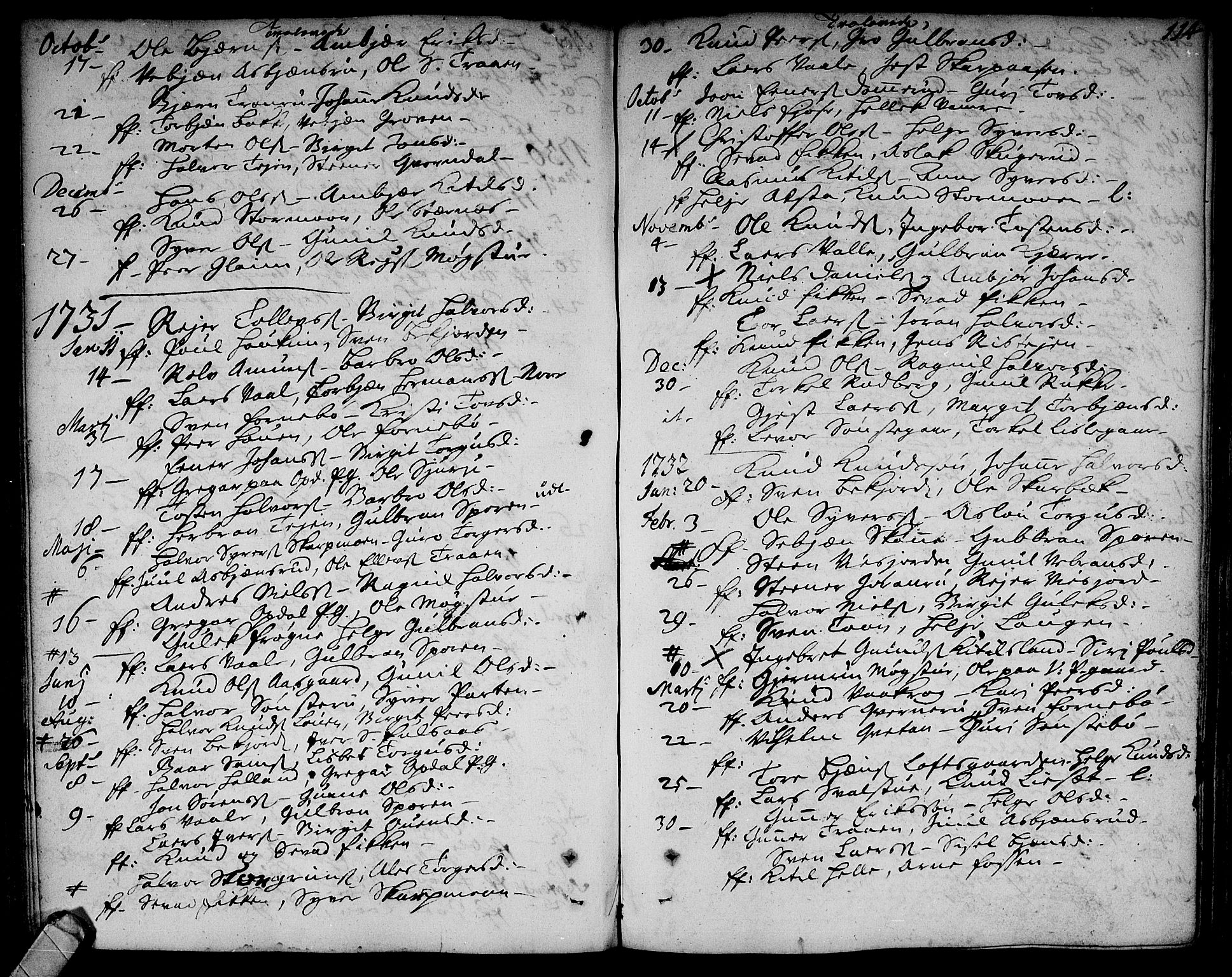 Rollag kirkebøker, SAKO/A-240/F/Fa/L0002: Parish register (official) no. I 2, 1714-1742, p. 114