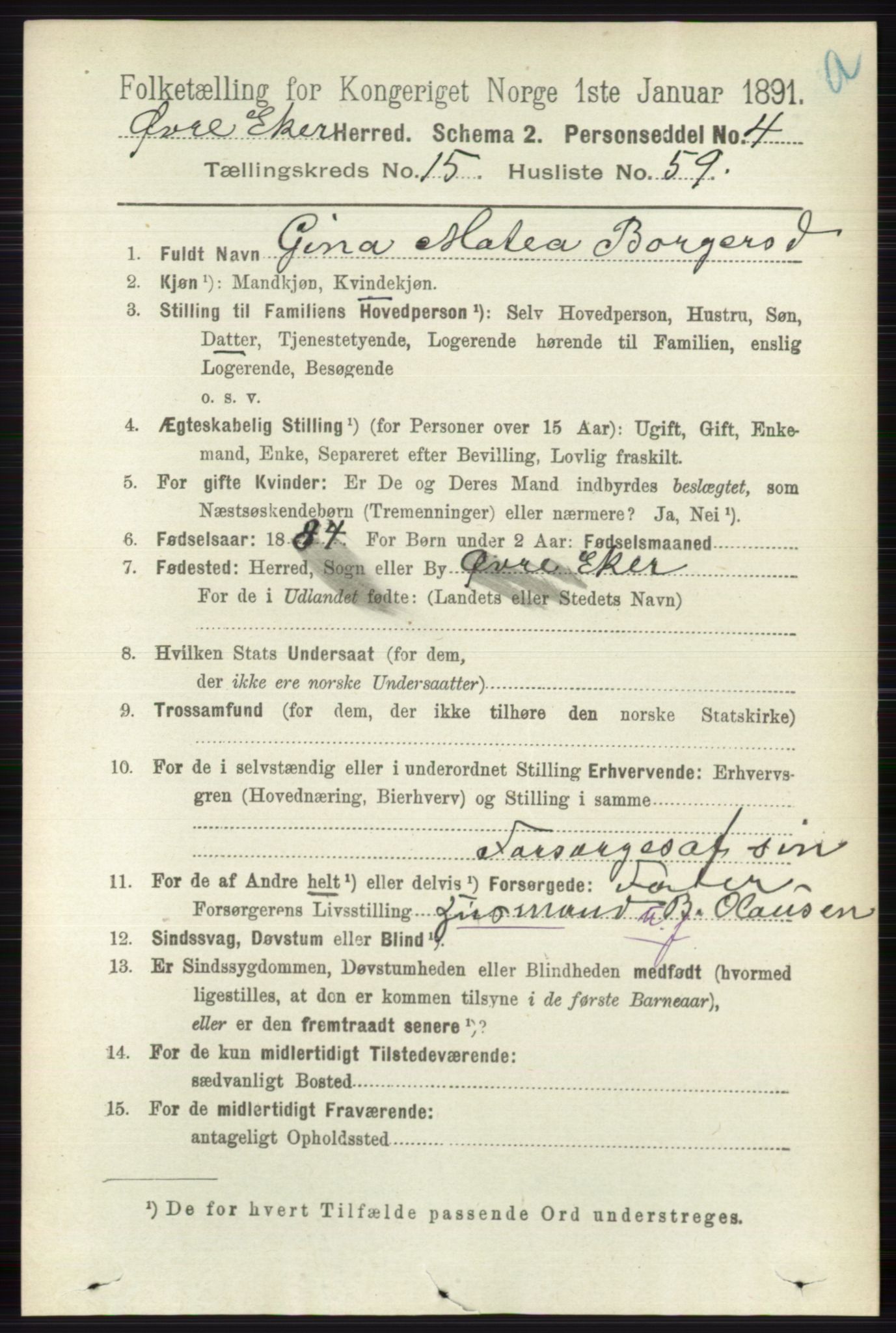 RA, 1891 census for 0624 Øvre Eiker, 1891, p. 7370