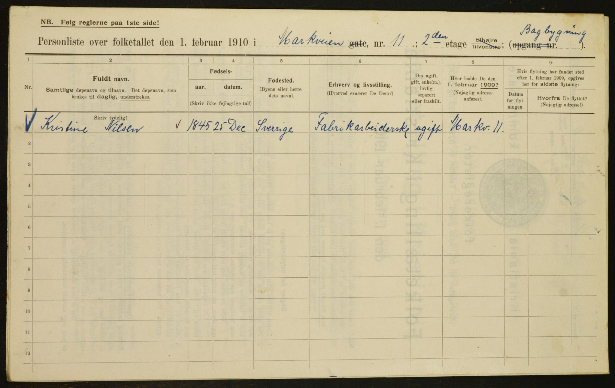 OBA, Municipal Census 1910 for Kristiania, 1910, p. 61148