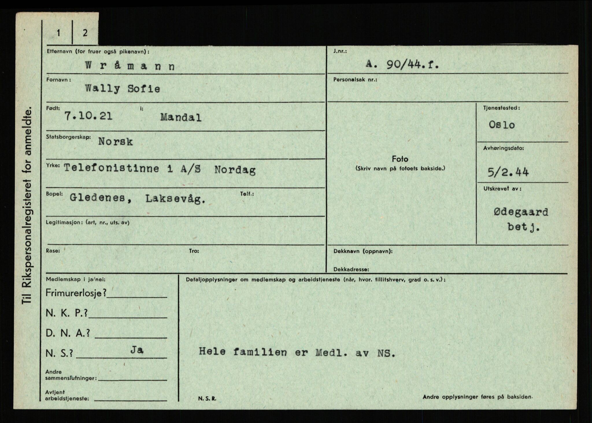 Statspolitiet - Hovedkontoret / Osloavdelingen, AV/RA-S-1329/C/Ca/L0016: Uberg - Øystese, 1943-1945, p. 3172