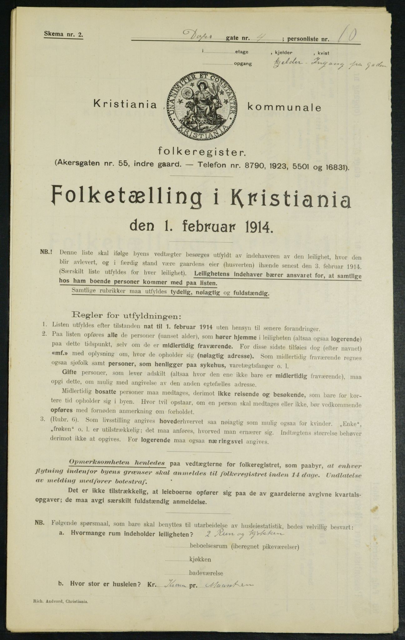 OBA, Municipal Census 1914 for Kristiania, 1914, p. 16043