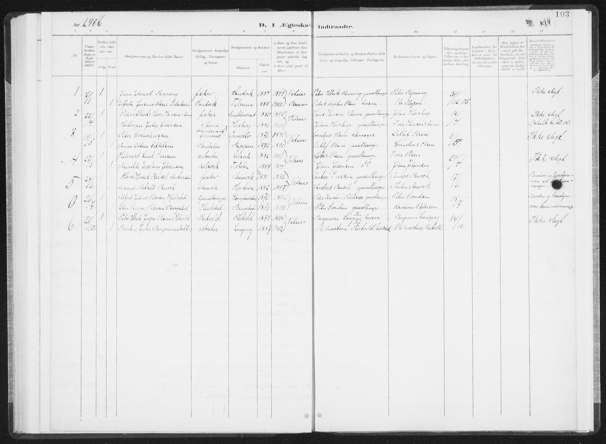 Ministerialprotokoller, klokkerbøker og fødselsregistre - Nordland, AV/SAT-A-1459/810/L0153: Parish register (official) no. 810A12, 1899-1914, p. 103