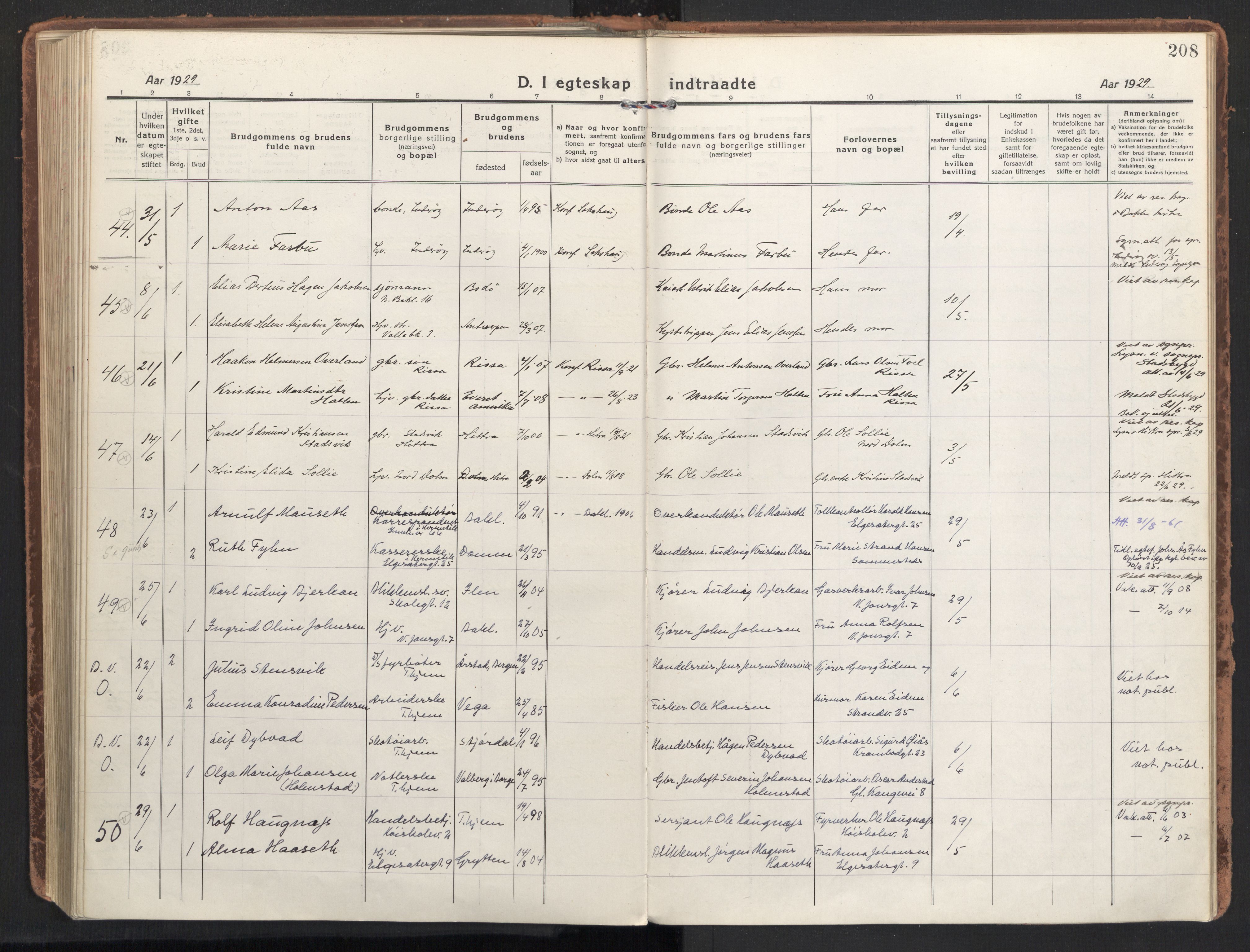 Ministerialprotokoller, klokkerbøker og fødselsregistre - Sør-Trøndelag, AV/SAT-A-1456/604/L0206: Parish register (official) no. 604A26, 1917-1931, p. 208