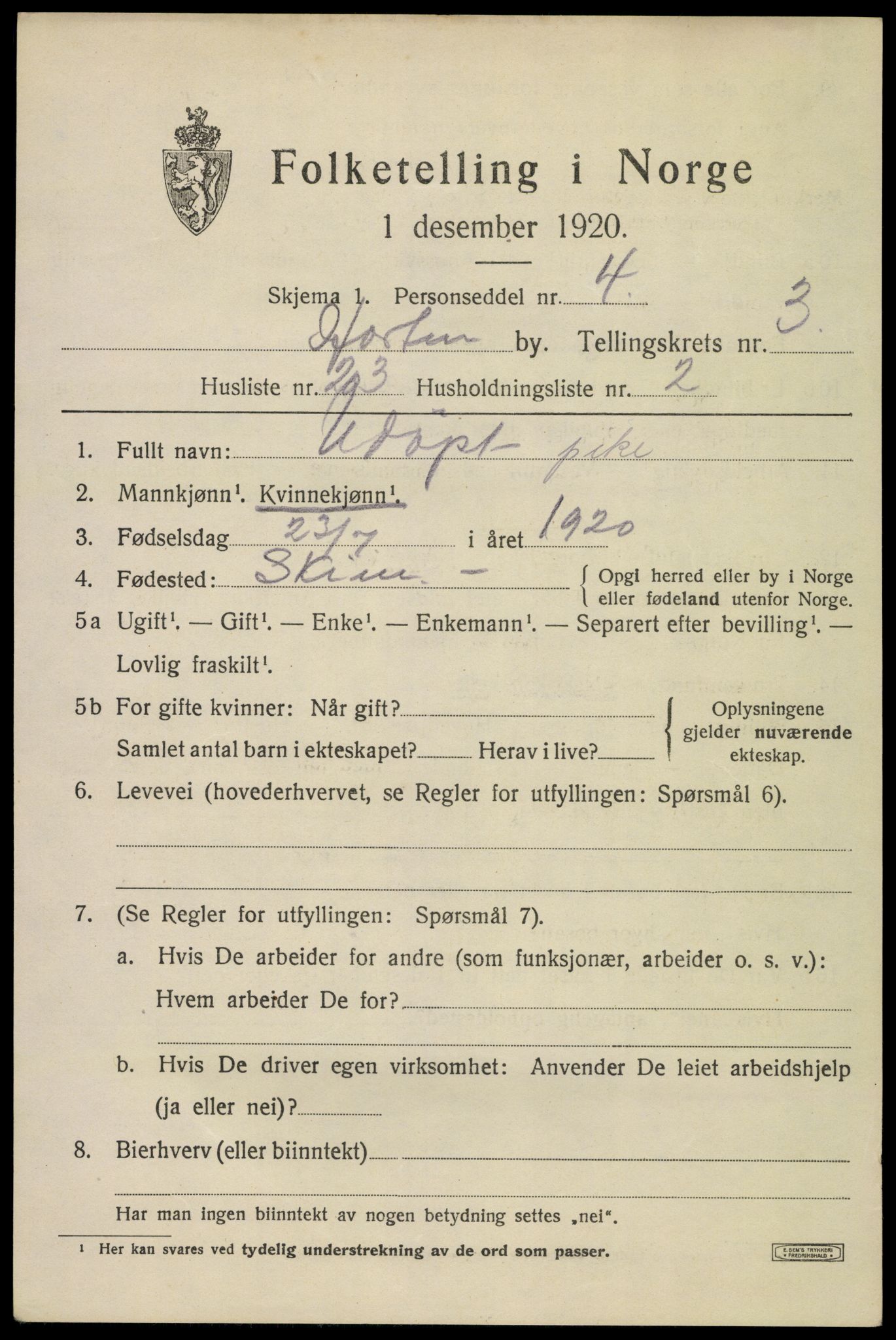 SAKO, 1920 census for Horten, 1920, p. 16259