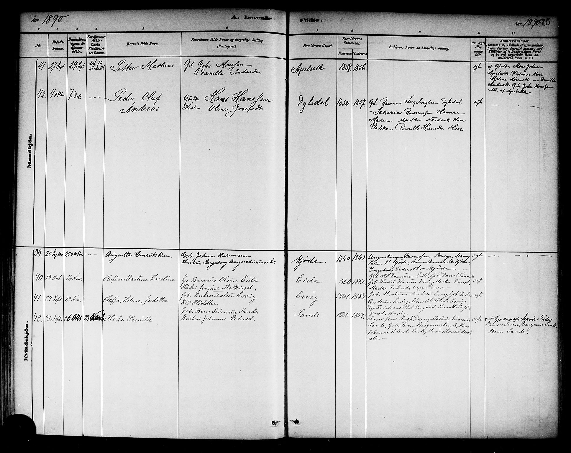 Selje sokneprestembete, AV/SAB-A-99938/H/Ha/Haa/Haab: Parish register (official) no. B 1, 1881-1890, p. 75