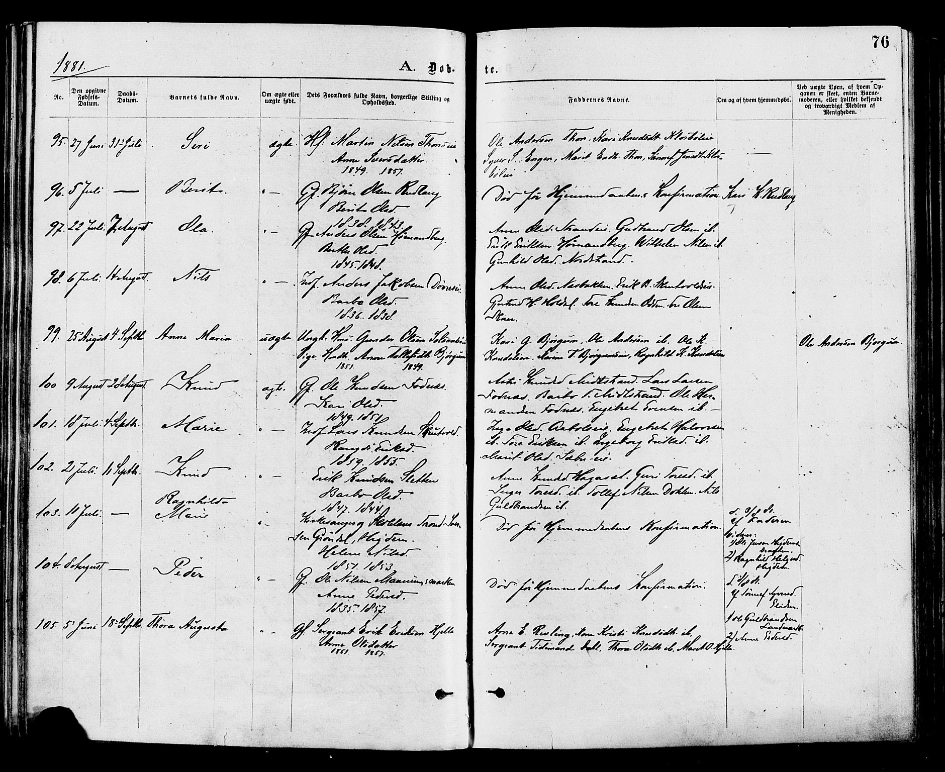 Nord-Aurdal prestekontor, SAH/PREST-132/H/Ha/Haa/L0009: Parish register (official) no. 9, 1876-1882, p. 76