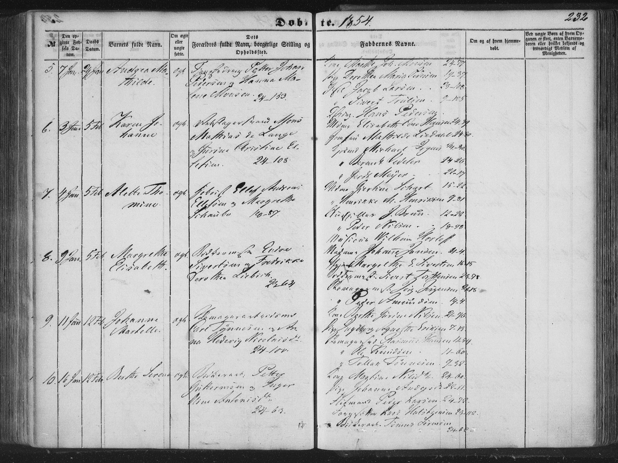 Korskirken sokneprestembete, AV/SAB-A-76101/H/Haa/L0017: Parish register (official) no. B 3, 1851-1857, p. 232