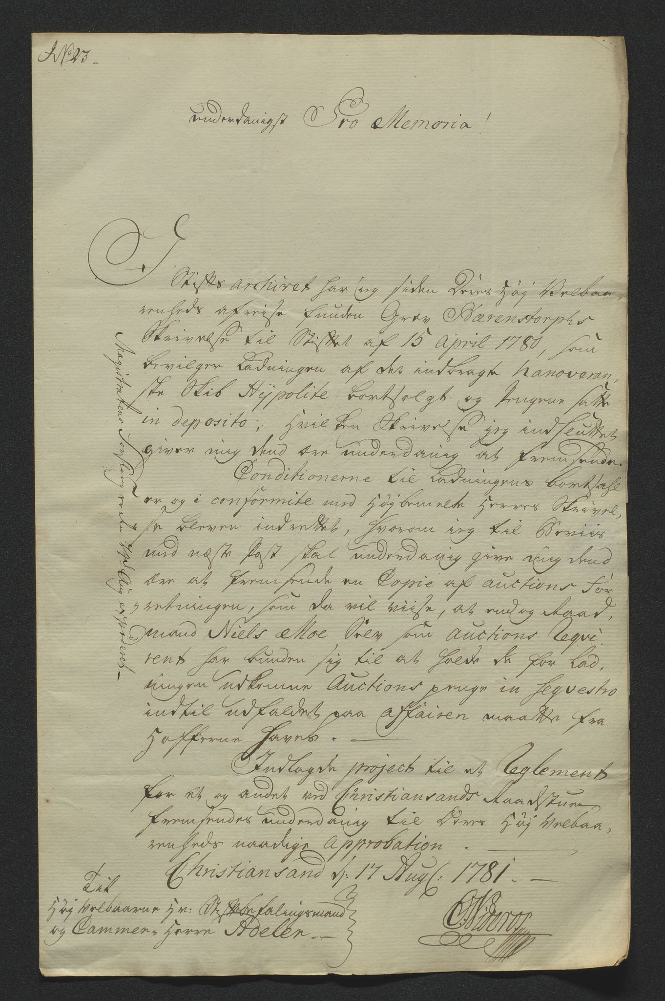 Stiftamtmannen i Kristiansand, AV/SAK-1271-0005/D/Da/Daa/L0593: Departementet for de utenlandske saker, 1781-1812, p. 5