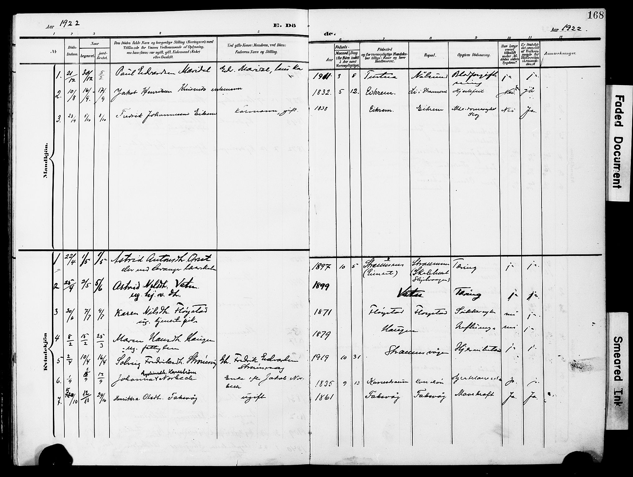 Ministerialprotokoller, klokkerbøker og fødselsregistre - Møre og Romsdal, AV/SAT-A-1454/587/L1001: Parish register (copy) no. 587C01, 1906-1927, p. 168