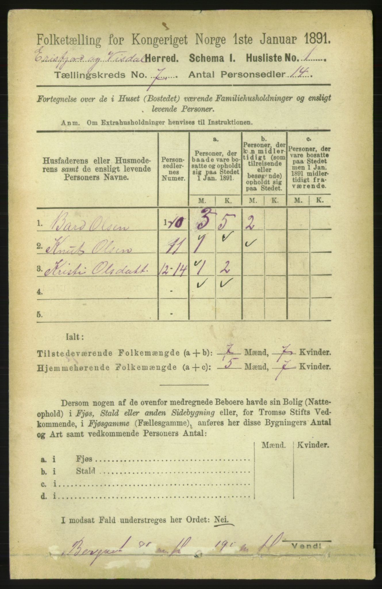 RA, 1891 census for 1542 Eresfjord og Vistdal, 1891, p. 1915