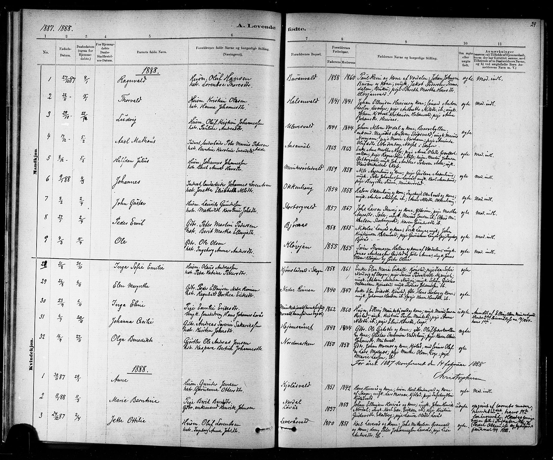 Ministerialprotokoller, klokkerbøker og fødselsregistre - Nord-Trøndelag, AV/SAT-A-1458/721/L0208: Parish register (copy) no. 721C01, 1880-1917, p. 29