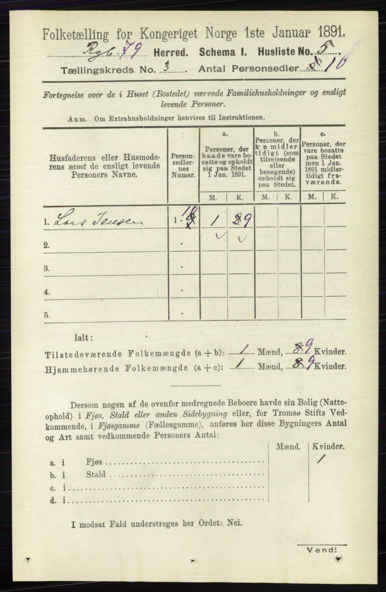 RA, 1891 census for 0520 Ringebu, 1891, p. 631