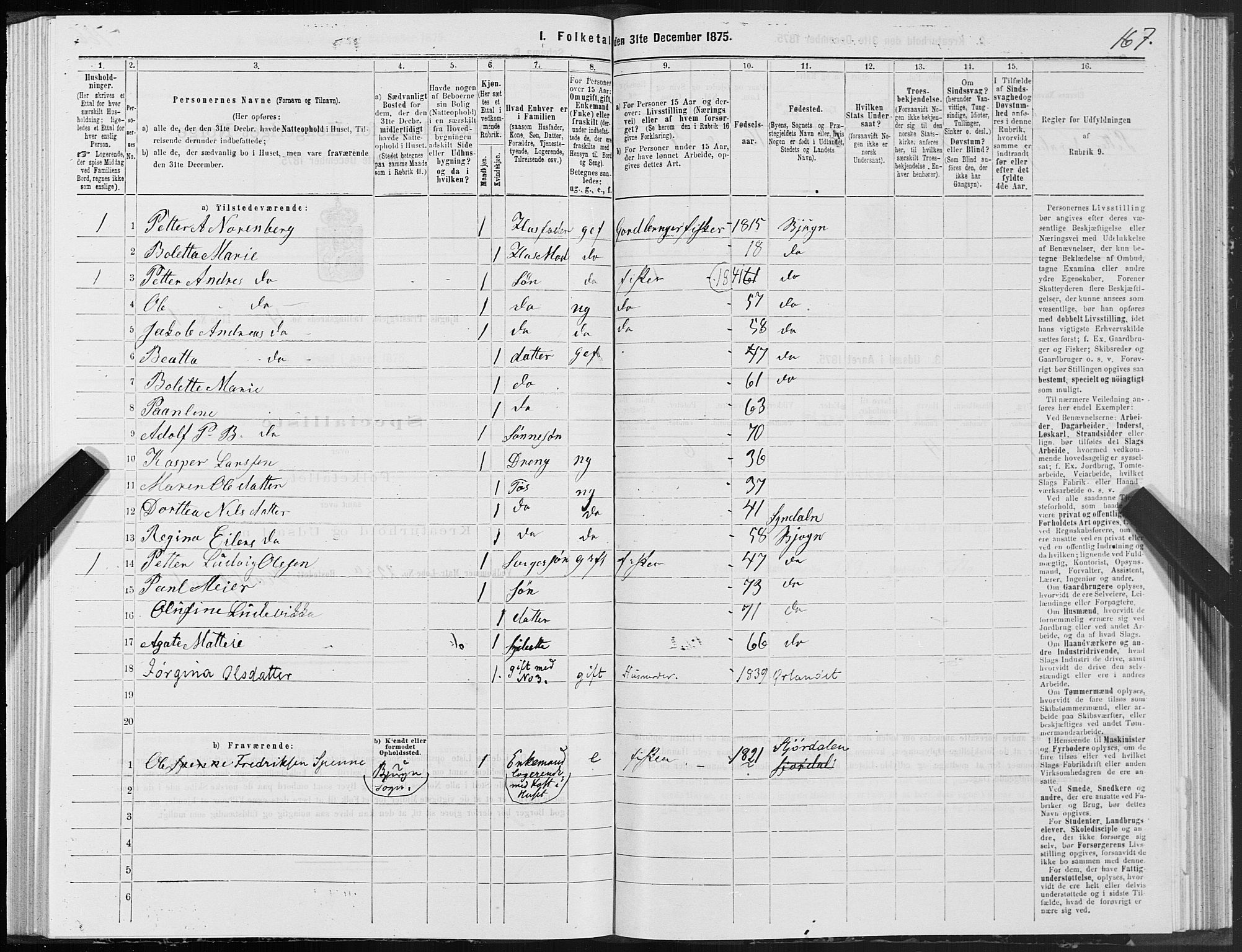 SAT, 1875 census for 1627P Bjugn, 1875, p. 2167