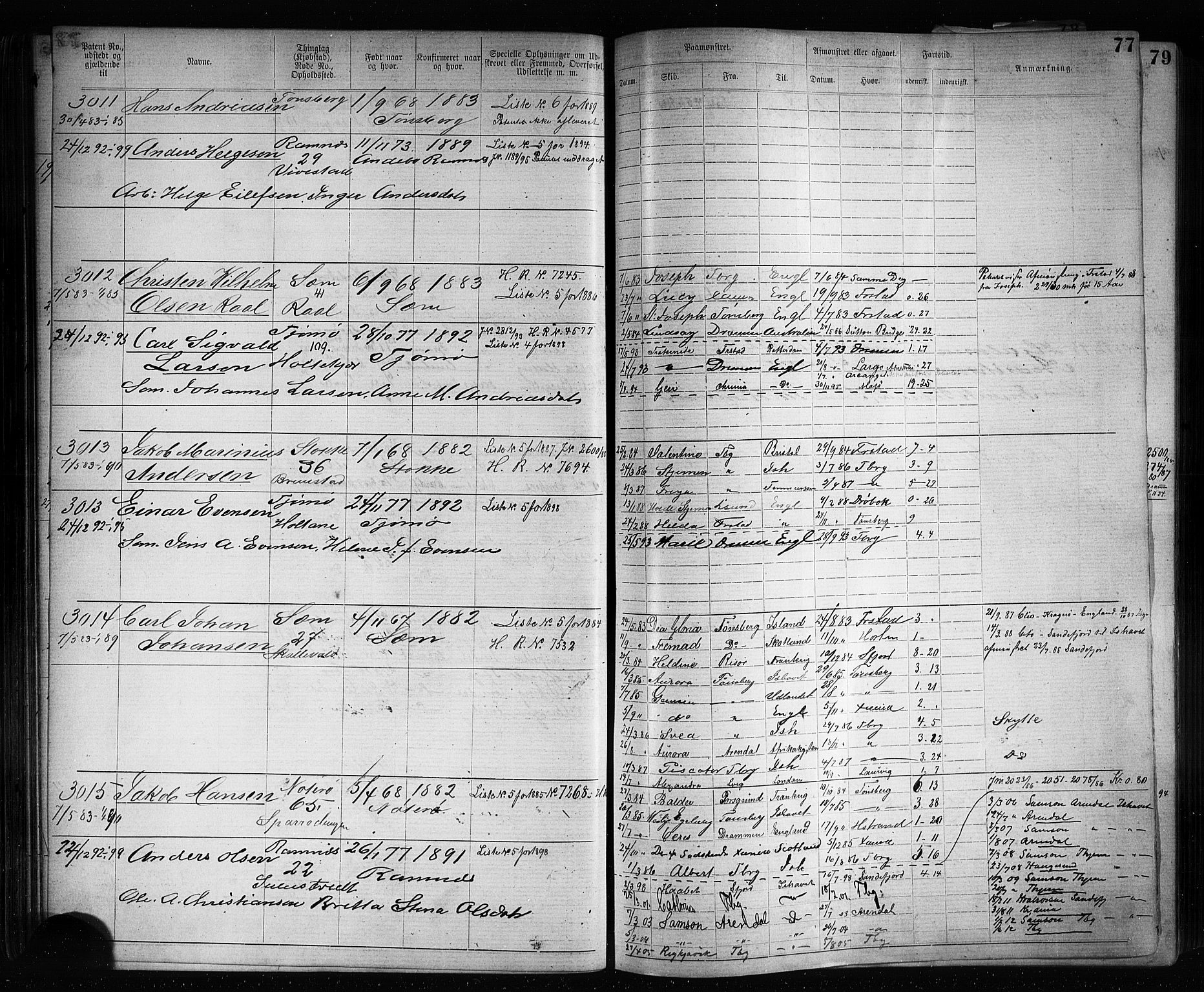 Tønsberg innrulleringskontor, AV/SAKO-A-786/F/Fb/L0007: Annotasjonsrulle Patent nr. 2636-5150, 1881-1892, p. 78