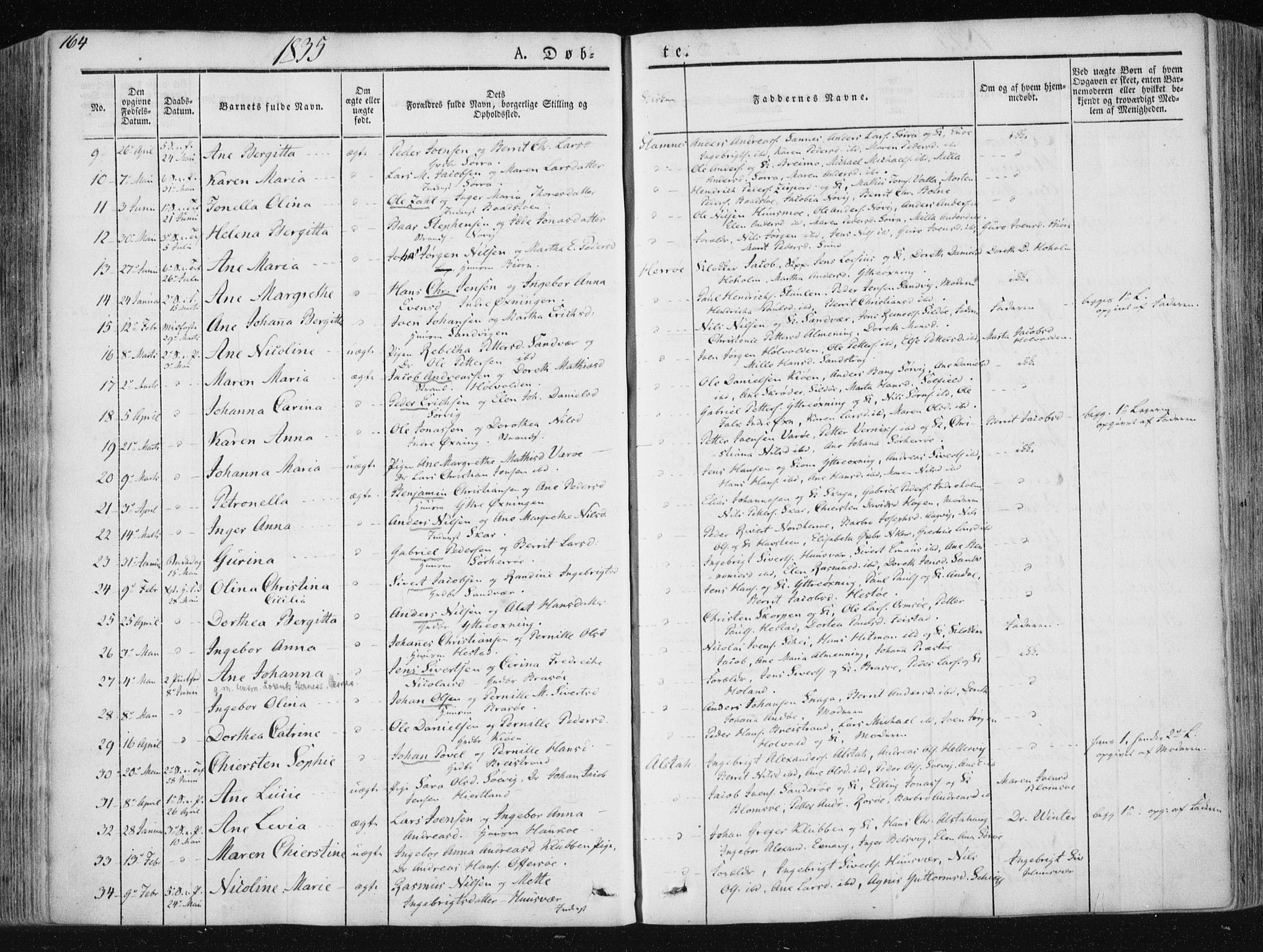 Ministerialprotokoller, klokkerbøker og fødselsregistre - Nordland, SAT/A-1459/830/L0446: Parish register (official) no. 830A10, 1831-1865, p. 164