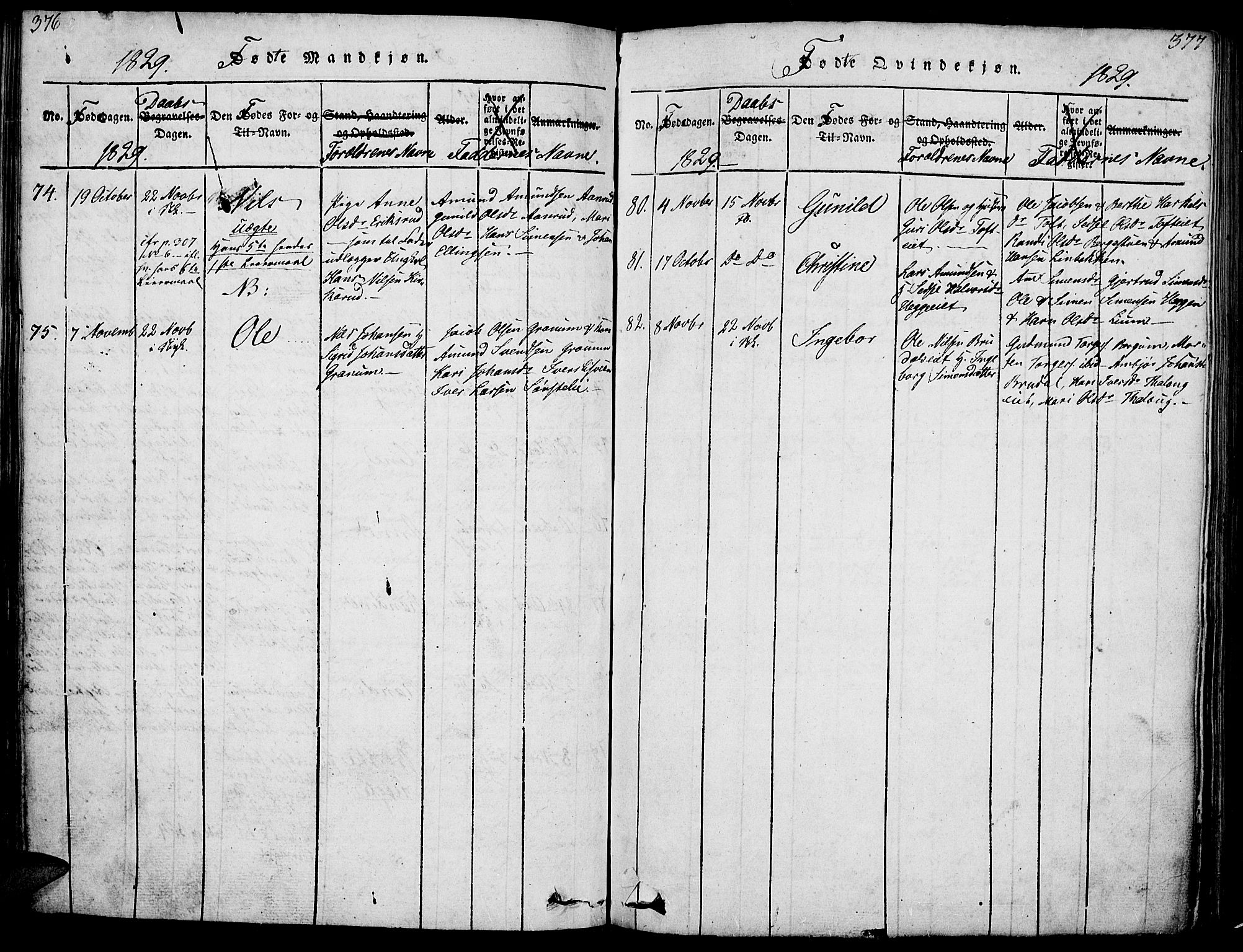 Gausdal prestekontor, SAH/PREST-090/H/Ha/Haa/L0005: Parish register (official) no. 5, 1817-1829, p. 376-377