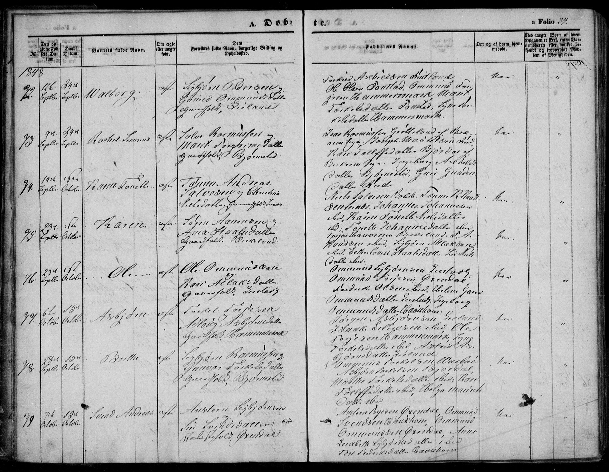Bakke sokneprestkontor, SAK/1111-0002/F/Fa/Faa/L0005: Parish register (official) no. A 5, 1847-1855, p. 24