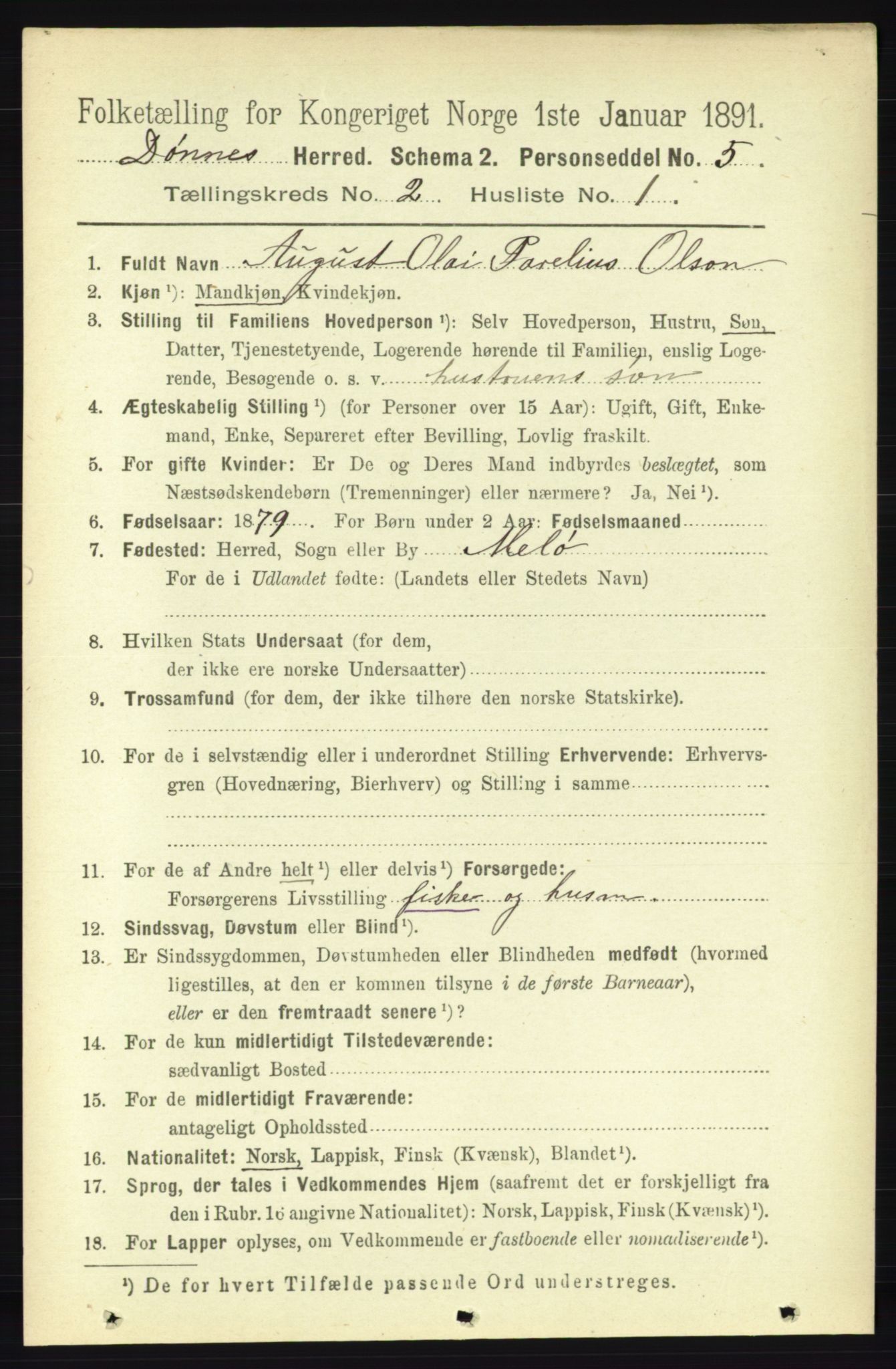 RA, 1891 census for 1827 Dønnes, 1891, p. 701