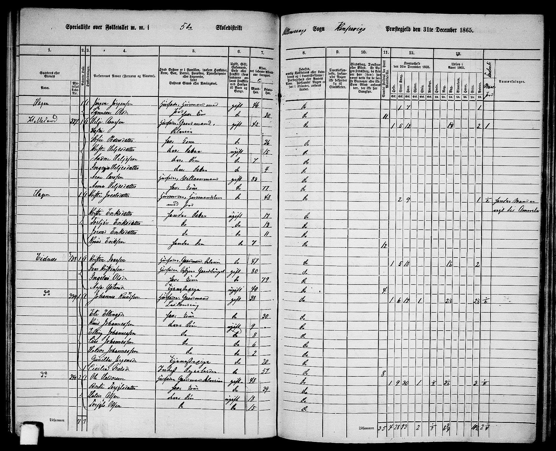 RA, 1865 census for Kinsarvik, 1865, p. 159