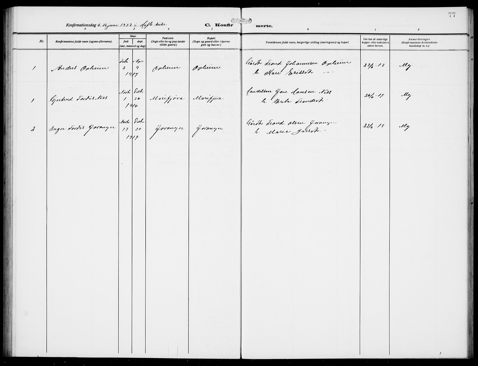 Jostedal sokneprestembete, AV/SAB-A-80601/H/Hab/Habd/L0002: Parish register (copy) no. D 2, 1910-1941, p. 77