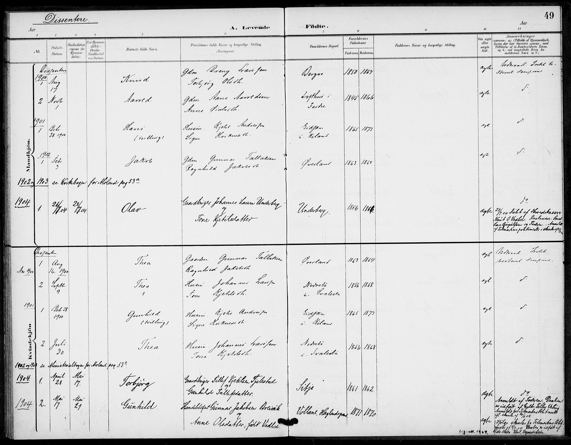 Fyresdal kirkebøker, SAKO/A-263/F/Fa/L0008: Parish register (official) no. I 8, 1899-1914, p. 49