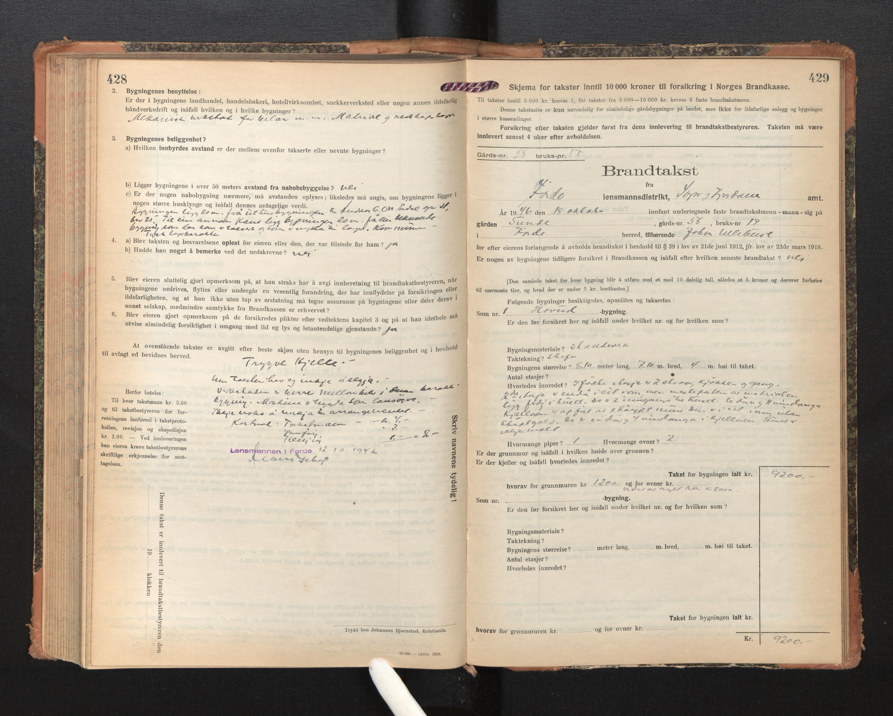 Lensmannen i Førde, SAB/A-27401/0012/L0009: Branntakstprotokoll, skjematakst, 1922-1946, p. 428-429