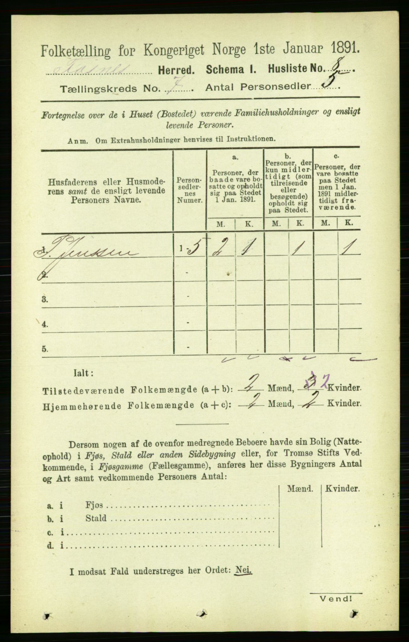 RA, 1891 census for 1748 Fosnes, 1891, p. 3043