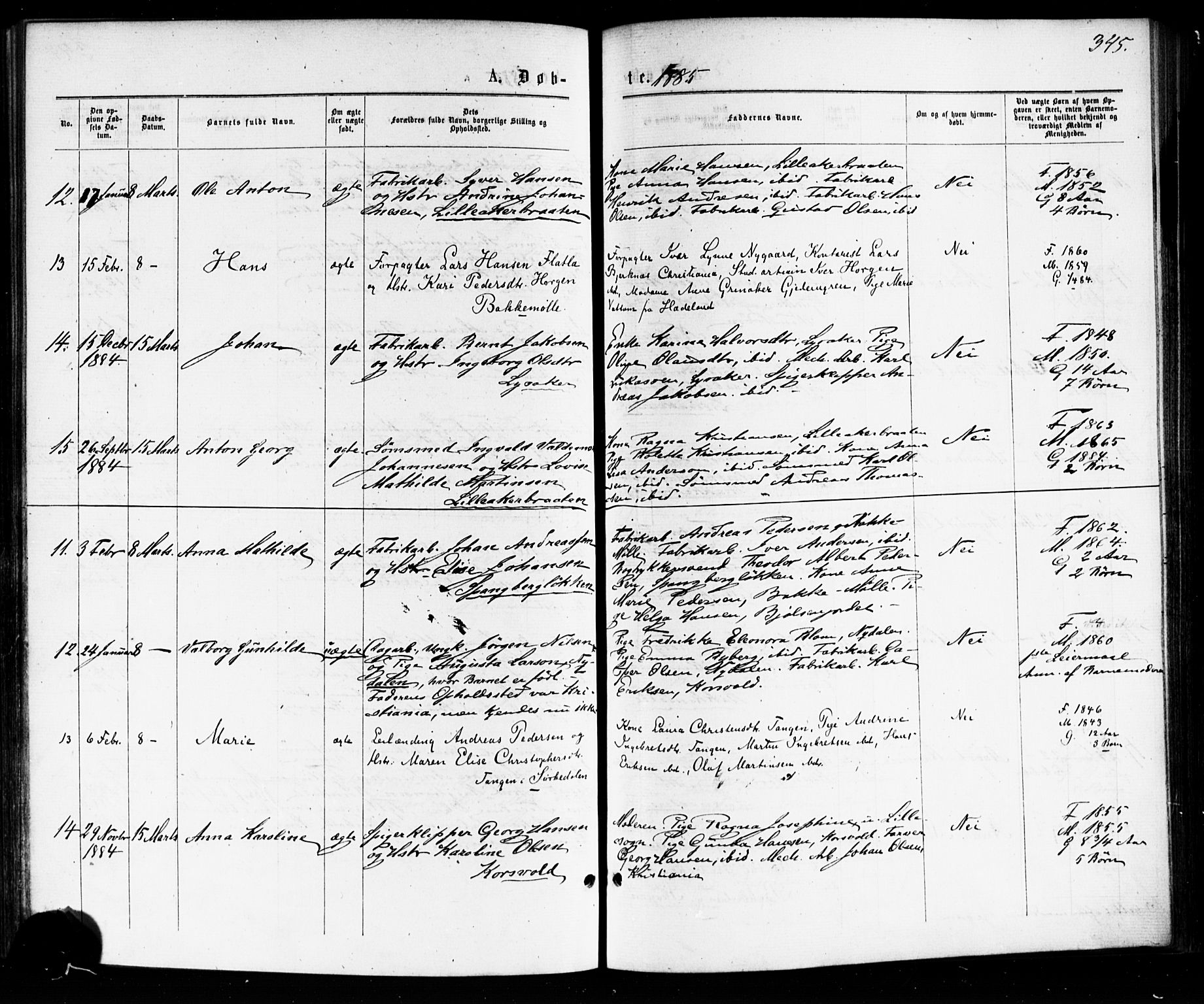 Vestre Aker prestekontor Kirkebøker, AV/SAO-A-10025/F/Fa/L0007: Parish register (official) no. 7, 1875-1886, p. 345