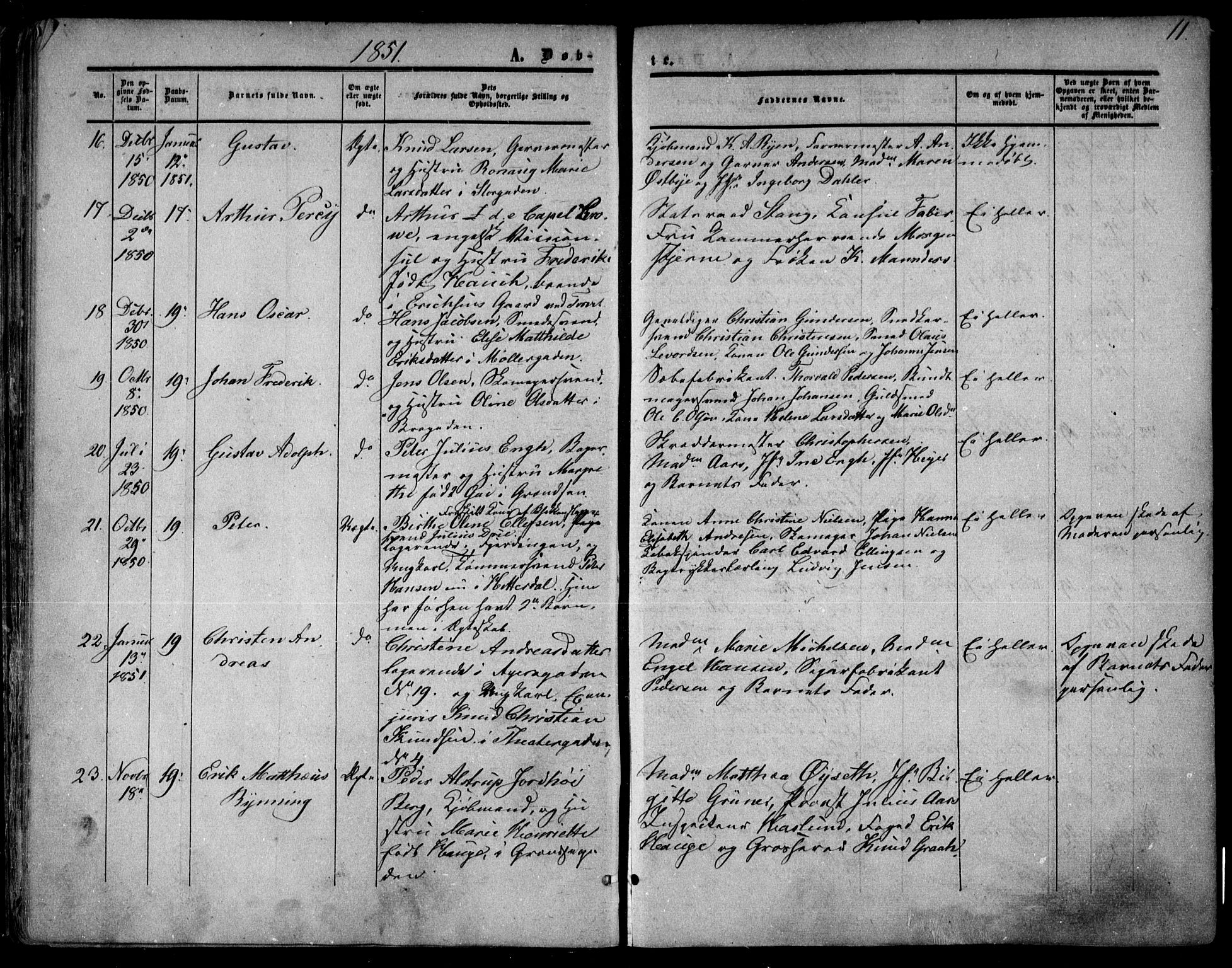 Oslo domkirke Kirkebøker, AV/SAO-A-10752/F/Fa/L0014: Parish register (official) no. 14, 1850-1857, p. 11